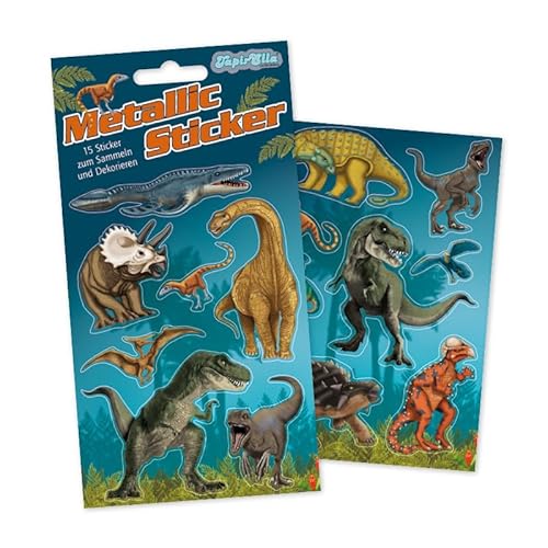 15 Metallic-Sticker * DINOS & T-REX * zum Basteln und Spielen | 2 Bögen | Sticker Aufkleber Dinosaurier Dino Kinder Kindergeburtstag Geburtstag Geschenk von Lutz Mauder