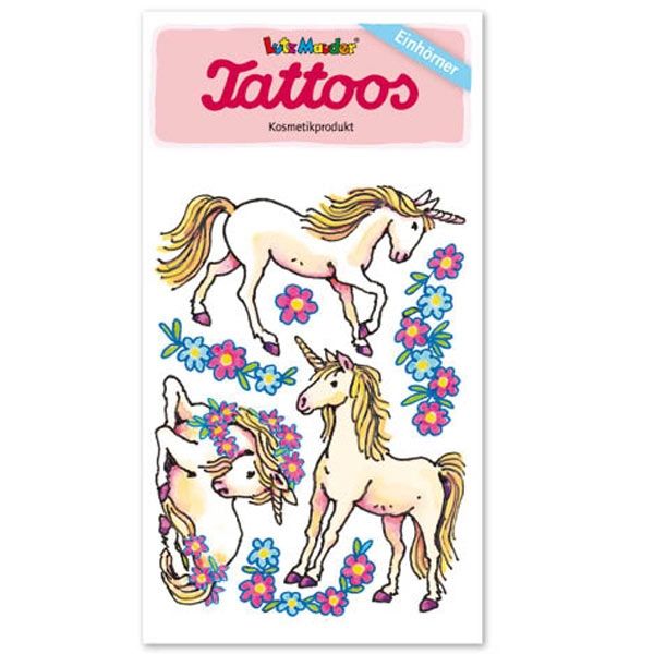 Einhorn-Tattoos mit Blumen für tolle Klebetattoos, 1 Karte 10,5×5,6cm von Lutz Mauder