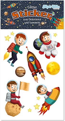 Glitter-Sticker * Astronaut & Rakete * von Lutz Mauder | 72340 | als Mitgebsel für Kinder | Weltraum Aufkleber zum Kindergeburtstag & Basteln von Lutz Mauder