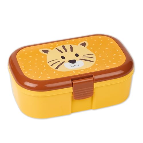 Lutz Mauder Kinder Brotdose mit Fach, BPA Frei Lunchbox Kinder, Brotbox, Snackbox, Vesperbox -Perfekt für Kindergarten, Schule, Reise, Picknick, unterwegs (Tiger - 10593) von Lutz Mauder