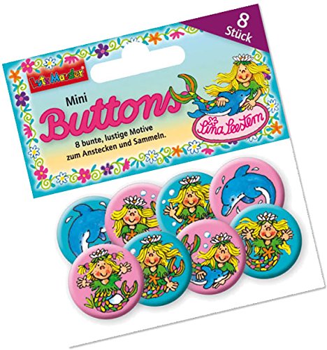 Mauder Verlag 8 Mini Button * NIXE SINA SEESTERN * mit Anstecknadel vom Lutz 67234 // Kinder Geburtstag Mitgebsel Geschenk Party Buttons Set Meerjungfrau von Lutz Mauder