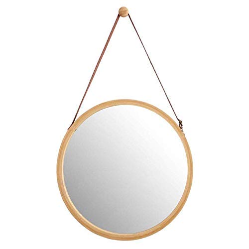 LuukUP Hanging Wall Mirror, Massiver Bambusrahmenspiegel Mit Verstellbarem Lederband, Wall Art Hanging Home Accessories, Für Dressing Room, Badezimmer Oder Schlafzimmer (A) von LuukUP