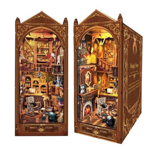 Magic Store Buchecken-Bausatz Book Nook DIY Miniatur-Puppenhaus-Bücherregaleinsatz mit LED-Licht, Kreatives Bastelmodell für Erwachsene und Jugendliche von Luuwik