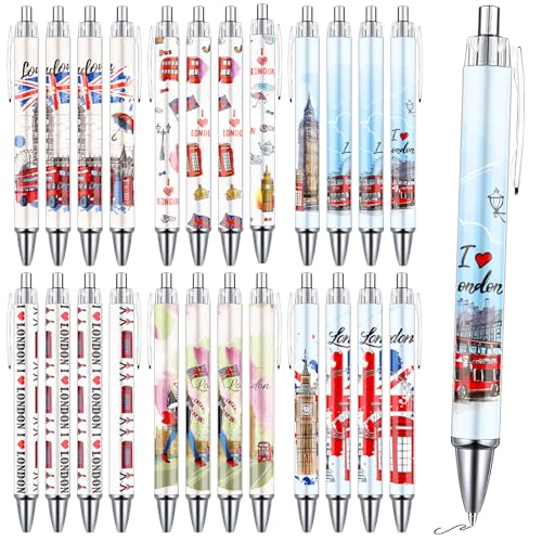 Luvart London-Kugelschreiber-Set – 24-teiliges London-Souvenirs, Geschenke, britische Union Jack-Souvenirs, Geschenke aus Großbritannien, London, Reisebus-Soldat, einziehbarer Kugelschreiber für Büro, von Luvart