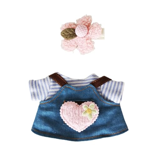 Luwecf 15cm Plüsch Puppe Kleidung Set T Shirt Overalls Denim Rock Set Puppe Outfits Puppe Kleid bis, Blue Strip T Shirt von Luwecf