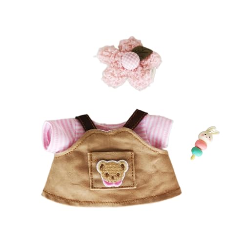 Luwecf 15cm Plüsch Puppe Kleidung Set T Shirt Overalls Denim Rock Set Puppe Outfits Puppe Kleid bis, Pink Strip T Shirt von Luwecf