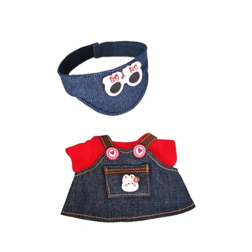 Luwecf 15cm Plüsch Puppe Kleidung Set T Shirt Overalls Denim Rock Set Puppe Outfits Puppe Kleid bis, Red T Shirt von Luwecf