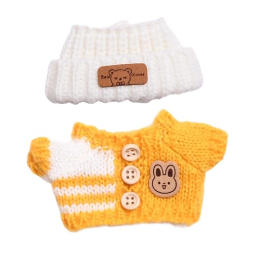 Luwecf Kleidung für Puppen, Outfit für kleine Figuren, Pullover und Kopfbedeckung, Zubehör für kreative Bastelprojekte , Gelb von Luwecf