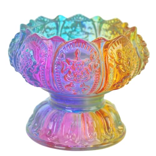 Luwecf Lotus Kerzenständer Öllampe Ornament Romantische Glas Teelicht Kerzenständer Kerzenlampen Halter für Tischdekoration Party, Bunt, 7.8 X 7 cm von Luwecf