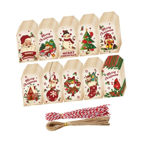 Luwecf Weihnachtsanhänger aus Kraftpapier, Weihnachtsetiketten, Weihnachtsbaum, 10 Muster, DIY-Ornamente, Hängeanhänger, Geschenkanhänger für Neujahr, Menge 100 von Luwecf