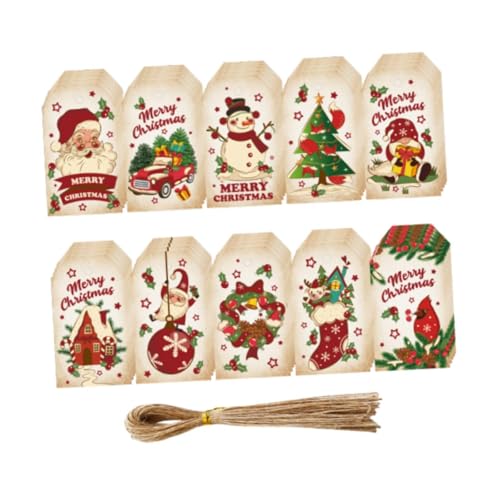 Luwecf Weihnachtsanhänger aus Kraftpapier, Weihnachtsetiketten, Weihnachtsbaum, 10 Muster, DIY-Ornamente, Hängeanhänger, Geschenkanhänger für Neujahr, Menge 50 von Luwecf