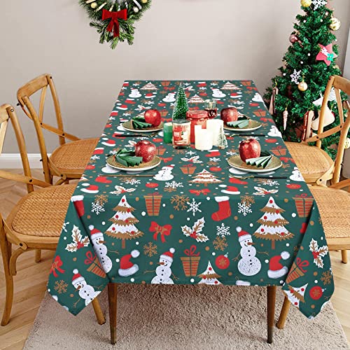 LuxFocus Große Tischdecke für Rechteckige Tische Wasserdicht Schmutzabweisend Samt Weihnachtliche Dekorative Tischdecke Schneemann Tischset für Geschenk Party Essen Bankett Grün, 137 x 278 cm von LuxFocus