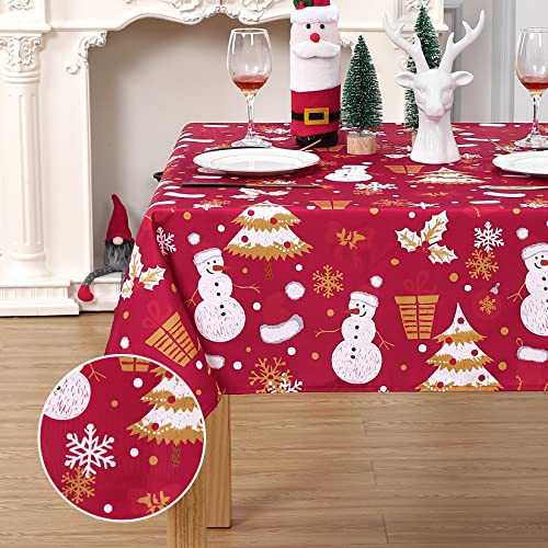 LuxFocus Weihnachtstischdecke mit Schneemann, wasserdichte Tischdecke für Weihnachtsdekoration, Waschbare, Abwischbare Tischdecke für die Küche, Weihnachtstischdecke grün quadratisch 54 x 54 Zoll von LuxFocus