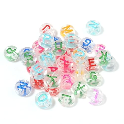Transparente Buchstaben-Perlen für selbstgemachte Schmuckherstellung, Armbandherstellung, Halskette, Perlen für Erwachsene und Kinder, 6,6 mm, ca. 100 Stück (Weiß mit gemischten Farben) von LuxSicMo