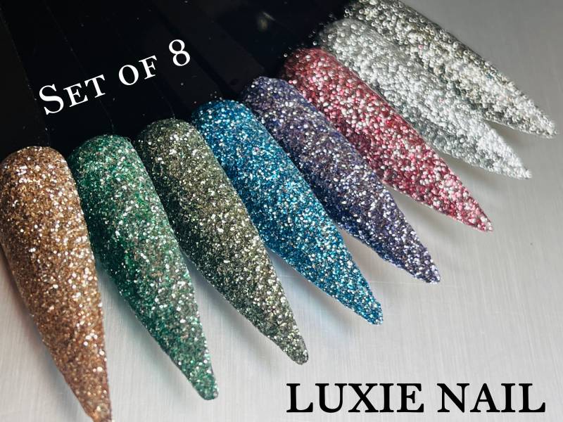 8Er Set High Flash Reflektierendes Glitzer Acryl Nail Dip Powder von LuxieNail