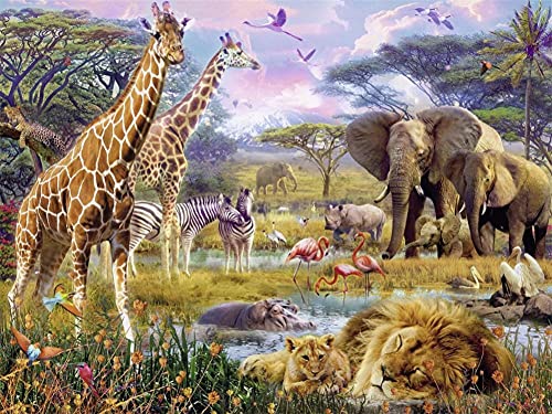 5D Diamond Painting Afrikanische Waldtiere, DIY Diamant Painting Kit für Erwachsene/Kinder, Diamant Malerei Vollbohrer Kristall Stickerei Kreuzstich Leinwand Kunst Wanddekorationen Round drill,70x90cm von Luxioo