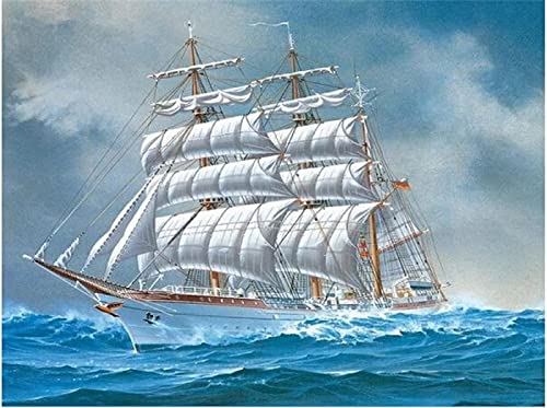 DIY Diamant Painting Set Vollbohrer Segelschiff Boot 5D Diamond Painting Bilder, Erwachsene/Kinder Malen nach Zahlen Crystal Strass Stickerei Kreuzstich Gemälde Art Home Wall Décor Round Drill,50x60cm von Luxioo