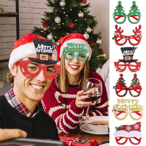 Luxiremi 6 Stück Weihnachtsdekoration Brillen, Weihnachtsbrille Glitzer Party Brille ​Rahmen für Weihnachtsfeiern Neujahr Gefälligkeiten Photo Booth von Luxiremi