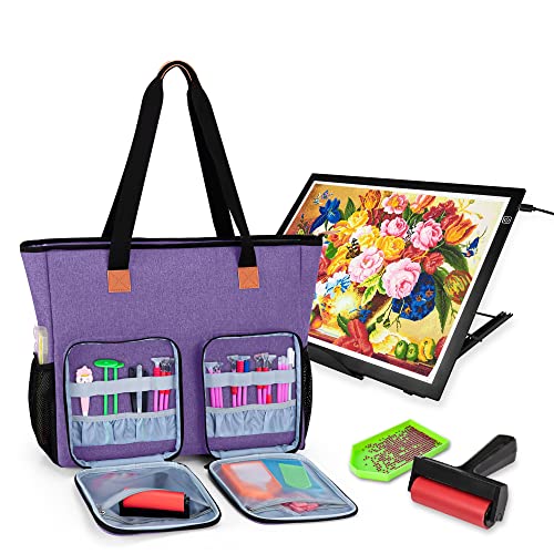 Luxja Diamond Painting Tragetasche, Malerei Aufbewahrungstasche für Licht Pad A3 LED, Leuchtkästen Tasche Organizer für Leuchttisch und Diamond Painting Zubehör, Lila von Luxja