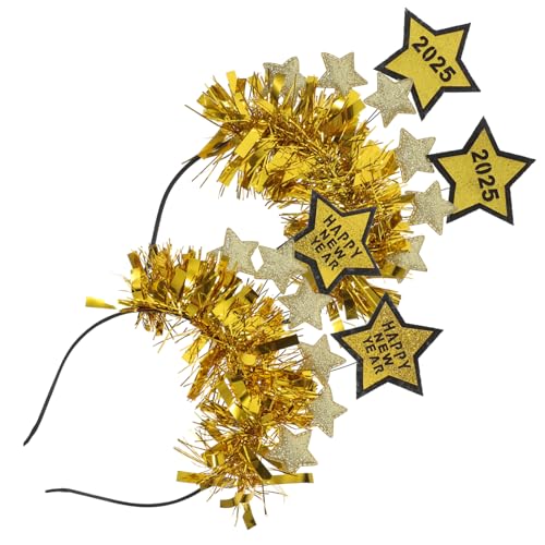 Luxshiny 2 Stück Frohes Neues Jahr 2025 Stirnband Tiara Mit Sternboppern Lametta Strass Silvester Haarreifen Kopfschmuck Für Urlaub Partyzubehör Gefälligkeiten Golden von Luxshiny