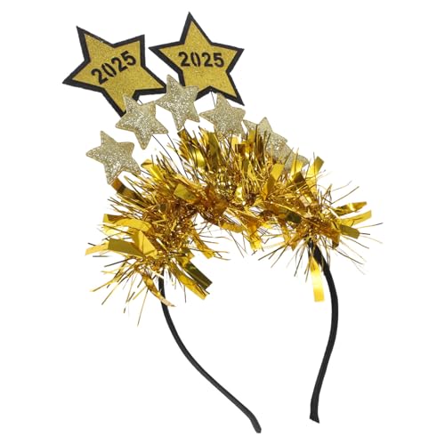 Luxshiny 2025 Frohes Neues Jahr Stirnband Glitzer Stern Pailletten Stirnband Tiara Stern Boppers Silvester Partyzubehör Golden von Luxshiny