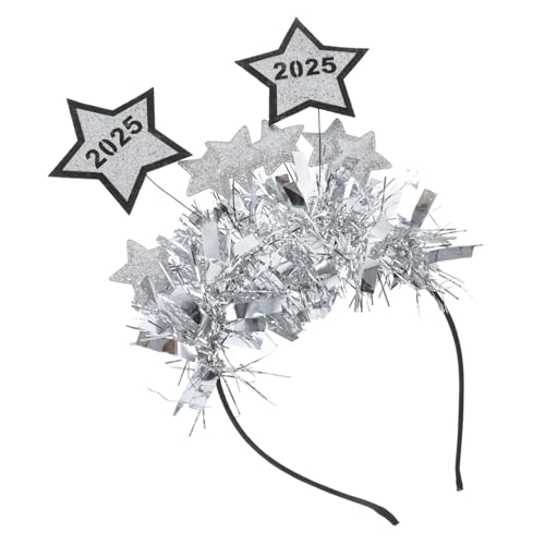 Luxshiny 2025 Frohes Neues Jahr Stirnband Glitzer Stern Pailletten Stirnband Tiara Stern Boppers Silvester Partyzubehör Silber von Luxshiny