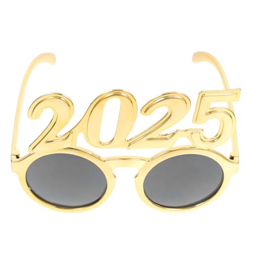 Luxshiny 2025 Neujahrsbrille Frohes Neues Jahr Vorabendbrille Nummer 2025 Partybrille Dekorative Sonnenbrille Klasse Von 2025 Abschlussfeier Fotoautomaten-Requisiten Zubehör Golden von Luxshiny