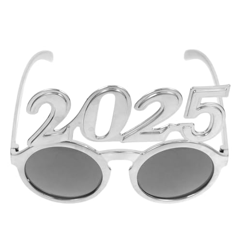 Luxshiny 2025 Neujahrsbrille Frohes Neues Jahr Vorabendbrille Nummer 2025 Partybrille Dekorative Sonnenbrille Klasse Von 2025 Abschlussfeier Fotoautomaten-Requisiten Zubehör Silber von Luxshiny