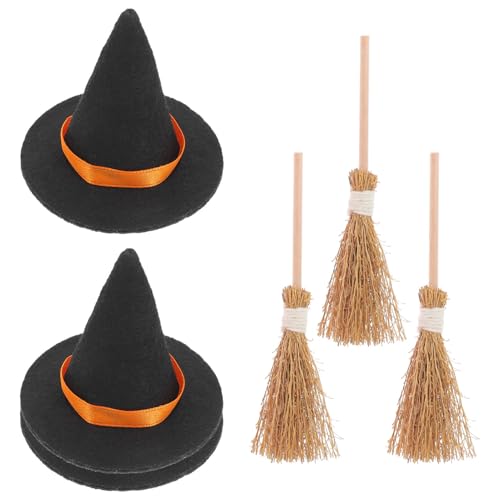 Luxshiny 3 Sets Mini-Hexenhut Mit Mini-Besen Miniatur-Strohbesen Filz-Hexenhüte Und Besen Für Halloween-Party Basteln Hexen Dekorationszubehör Schwarz von Luxshiny