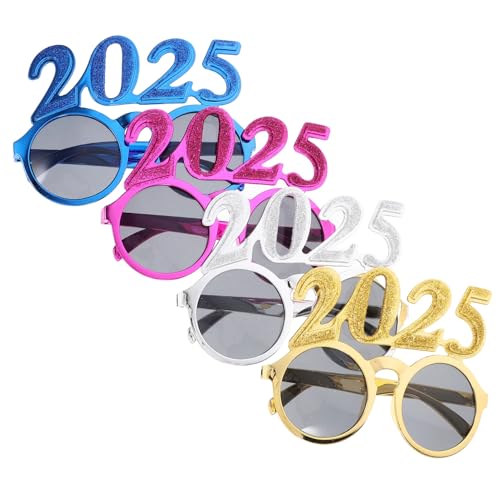 Luxshiny 4 Stück Silvesterbrille 2025 Nummer Sonnenbrille Glitzerbrille Neuheit Brille Geburtstagsfeier Gastgeschenke Zubehör Fotokabine Requisiten Kinder Erwachsene Halloween von Luxshiny