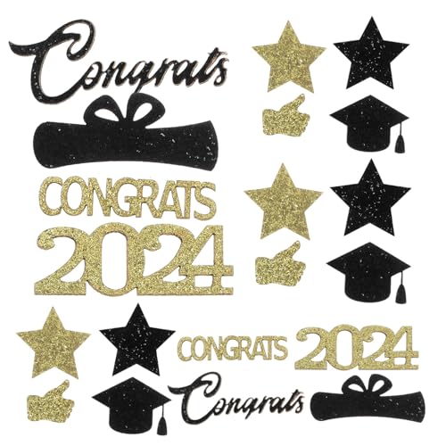 Luxshiny Abschluss-Konfetti Klasse 2024 Schwarz-Goldenes Konfetti Glückwunsch Absolventen-Konfetti Abschlussfeier Tischdekoration von Luxshiny