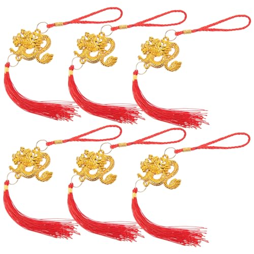 Luxshiny Chinesische Neujahrsdekorationen 6 Stück 2024 Jahr des Drachen Charms Gold Feng Shui Hängende Anhänger Glück Hängende Quasten Drachenmaskottchen Hängende Verzierung Für Reichtum B von Luxshiny