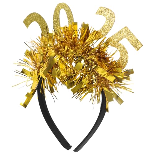 Luxshiny Frohes Neues Jahr Stirnband Lametta Haarband 2025 Kopfschmuck Für Silvester Partygeschenke Requisiten Golden von Luxshiny