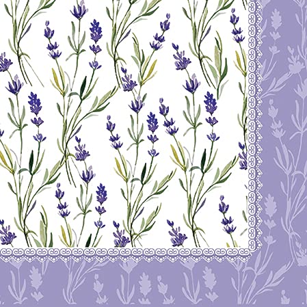 Papierservietten, Lavendelwiese, 40 Stück, 16,5 x 16,5 cm, lila Blumen, Lavendel-Servietten, Servietten, Serviettentechnik, Lavendel-Servietten für Serviettentechnik von Luxuriousness