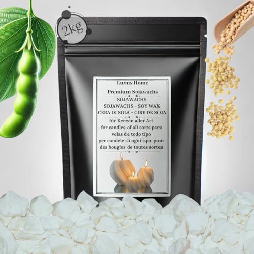 Premium Sojawachs - 2kg natürliches Öko-Sojawachs in Stücken – Nachhaltiges Kerzenwachs für DIY -Kerzenherstellung – Vegan & biologisch abbaubar - Kerzenwachs zum Gießen - Soy Candle Wax (2Kg) von Luxus-Home