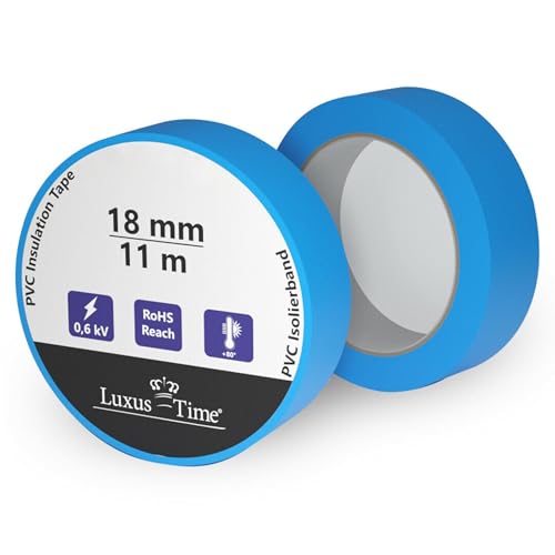 Luxus-Time Universal Isolierband Tape Multicolor PVC Klebeband 18 mm Elektrische Leitungen Reparatur Hochflexibel strake Klebekraft Verkabelungsprojekte Wasserfest Dichtband (Blau, 11m x 18mm) von Luxus-Time