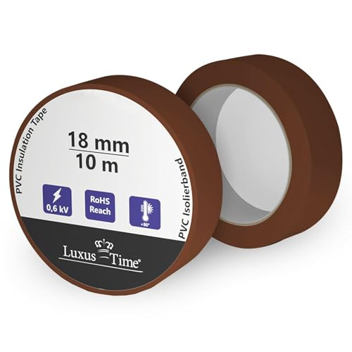 Luxus-Time Universal Isolierband Tape Multicolor PVC Klebeband 18 mm Elektrische Leitungen Reparatur Hochflexibel strake Klebekraft Verkabelungsprojekte Wasserfest Dichtband (Braun, 10m x 18mm) von Luxus-Time