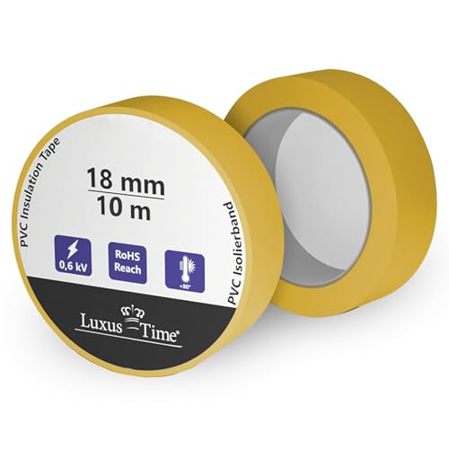 Luxus-Time Universal Isolierband Tape Multicolor PVC Klebeband 18 mm Elektrische Leitungen Reparatur Hochflexibel strake Klebekraft Verkabelungsprojekte Wasserfest Dichtband (Gelb, 10m x 18mm) von Luxus-Time