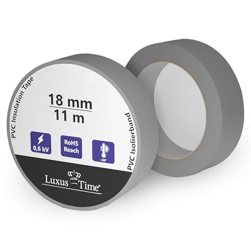 Luxus-Time Universal Isolierband Tape Multicolor PVC Klebeband 18 mm Elektrische Leitungen Reparatur Hochflexibel strake Klebekraft Verkabelungsprojekte Wasserfest Dichtband (Grau, 11m x 18mm) von Luxus-Time