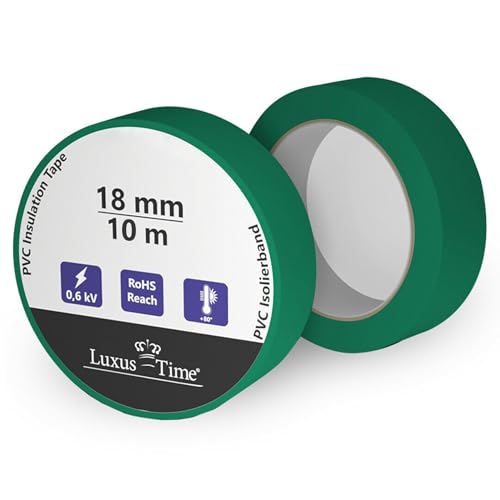 Luxus-Time Universal Isolierband Tape Multicolor PVC Klebeband 18 mm Elektrische Leitungen Reparatur Hochflexibel strake Klebekraft Verkabelungsprojekte Wasserfest Dichtband (Grün, 10m x 18mm) von Luxus-Time