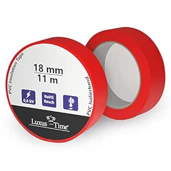 Luxus-Time Universal Isolierband Tape Multicolor PVC Klebeband 18 mm Elektrische Leitungen Reparatur Hochflexibel strake Klebekraft Verkabelungsprojekte Wasserfest Dichtband (Rot, 11m x 18mm) von Luxus-Time