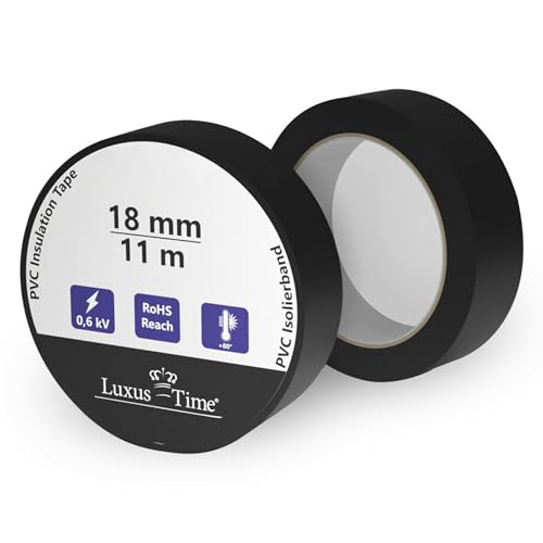 Luxus-Time Universal Isolierband Tape Multicolor PVC Klebeband 18 mm Elektrische Leitungen Reparatur Hochflexibel strake Klebekraft Verkabelungsprojekte Wasserfest Dichtband (Schwarz, 11m x 18mm) von Luxus-Time