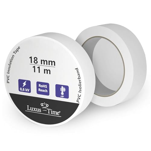 Luxus-Time Universal Isolierband Tape Multicolor PVC Klebeband 18 mm Elektrische Leitungen Reparatur Hochflexibel strake Klebekraft Verkabelungsprojekte Wasserfest Dichtband (Weiß, 11m x 18mm) von Luxus-Time