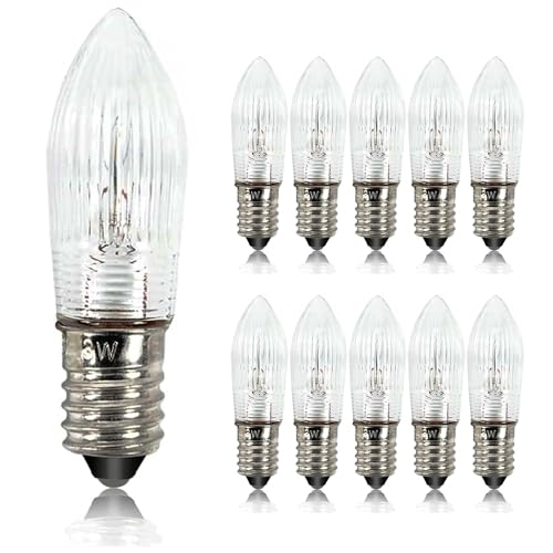 Luxvista 3W E10 34V Glühbirnen Ersatzbirnen für Schwibbogen Dimmbar Warmweiss E10 Mini Topkerze Ersatzbirnen für Schwibbögen Lichterbogen Weihnachten Kerzenbrückenlichter Schwibbogen (10-Pack) von Luxvista