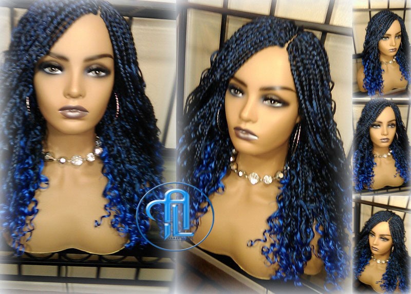 Blaue Ombre Göttinnen Borten Zopfe Meerjungfrau Lockig Lang Bedrängt Boho Zöpfe Farbverlauf Haar Kurz Curly 14/16In von LuxxxStyleBoutique