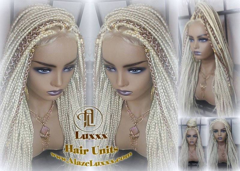 Blond 613 27 Mix Box Braid Perücke Ombre Balayage Honig Platinum Lace Babyhaarpartie Small Medium Glatt Kleberlos Zopf-Spitze-Perücke von LuxxxStyleBoutique