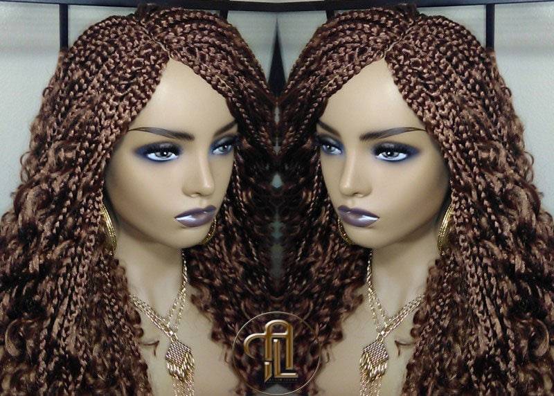 Box Braid Boho Kurze Lockige Perücke 14 Zoll Braun Auburn 30 Distressed Goddess Zöpfe Loses Lockiges Haar von LuxxxStyleBoutique