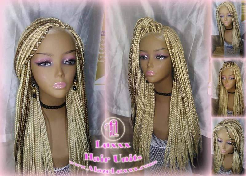 Box Braid Perücke Blonde 613 27 Honigblond Platin Spitze Baby Haar Einheit Klein Mittel Gerade Glueless Zopf Lace Xpressions Hair von LuxxxStyleBoutique