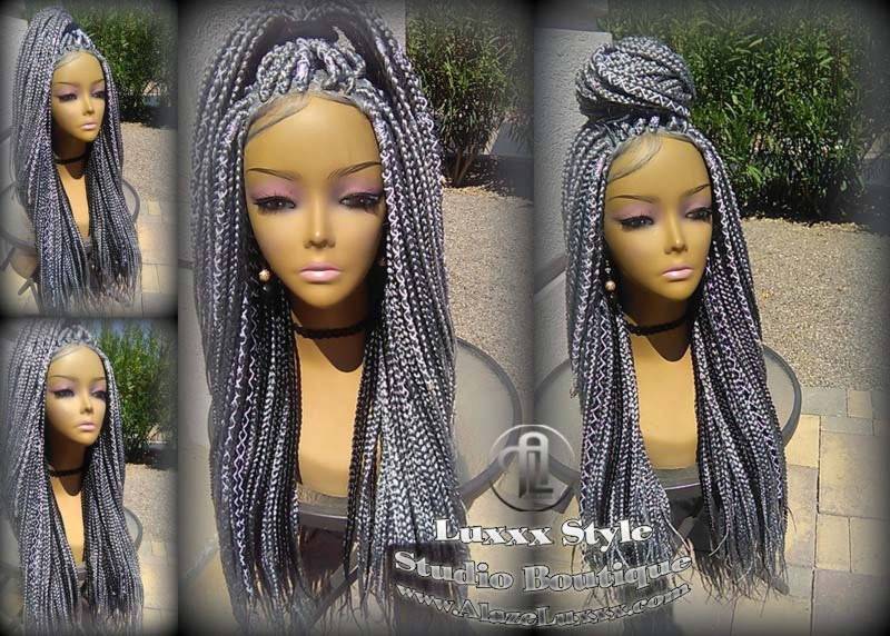 Grau Silber Spitze Baby Haar Box Braid 44 51 Perücke Storm Long Medium Glatt Kleberlos Lace Pre Stretched Flechtenhaar von LuxxxStyleBoutique