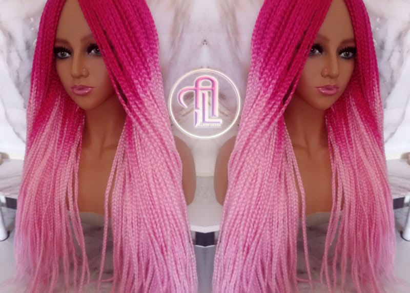 Hellrosa Hot Cosmic Pink Mermaid Perücke Box Braids Geflochten Kunsthaar Spitzenteil Barbie Core Film von LuxxxStyleBoutique